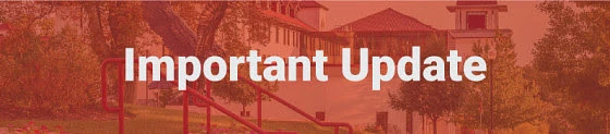 The image features the words "Important Update" overlaid on a background with trees and a building, shaded in red tones.